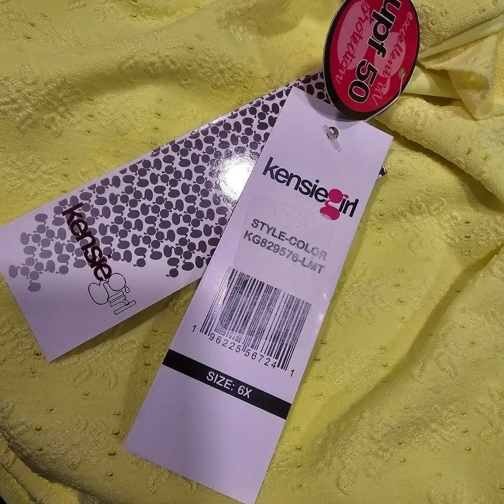 NWT Kensie Girl UPF50 Sunny Yellow Eyelet 1 Piece Swimsuit Size 6X